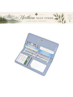 RFID Blocking Long Wallet Faux Leather Slim Clutch Zip Coin Pocket Card Slots